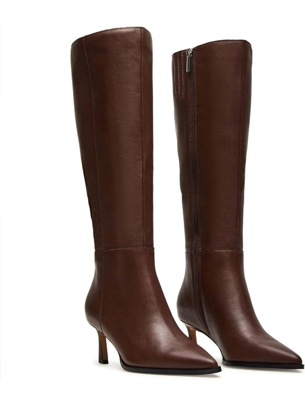👢Women's Brown Knee High Boots Leather Tall Boots Stiletto Kitten Heeled Boots